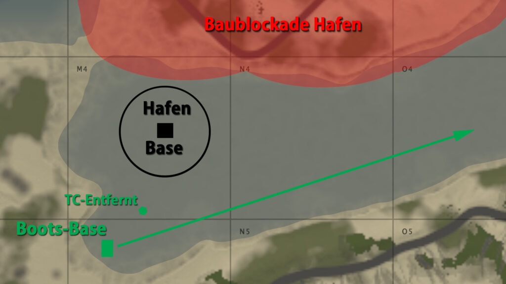So sah es vor dem Bau der Farm-Base aus: Evil Clown hatte einen Außen-TC gesetzt, um die Fahrrinne und die Boots-Base zu schützen. Der wurde von einem Admin entfernt.