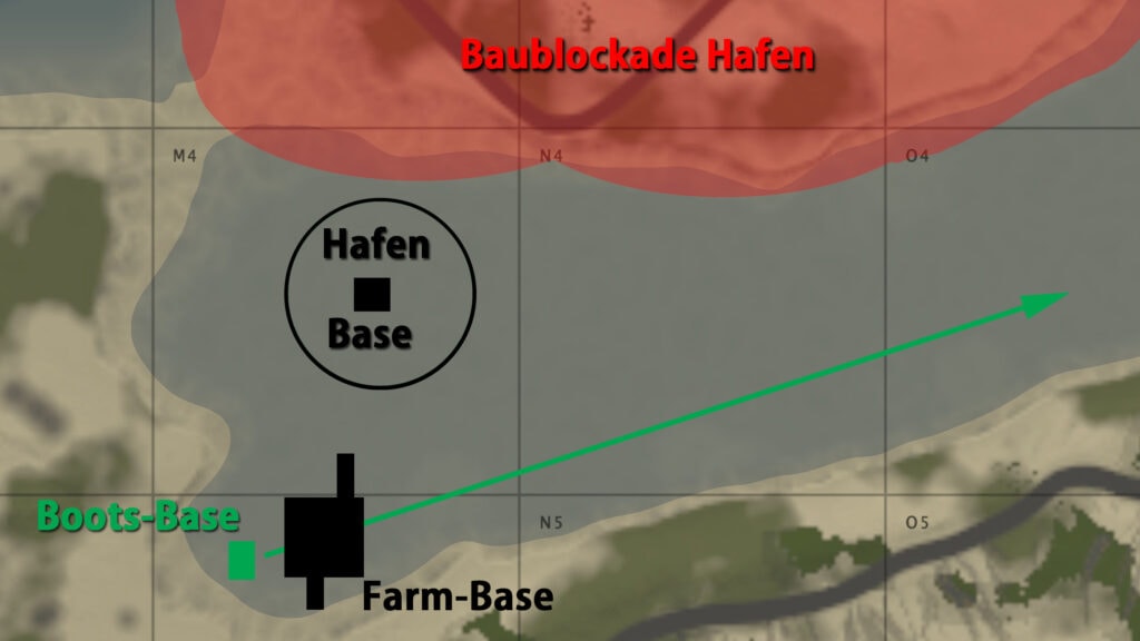 Unvermittelt steht eine riesige Farmbase des Hafen-Teams in der Fahrrinne. Dabei wäre rundrumk genug alternativer Bauplatz für das Konstrukt gerwesen.