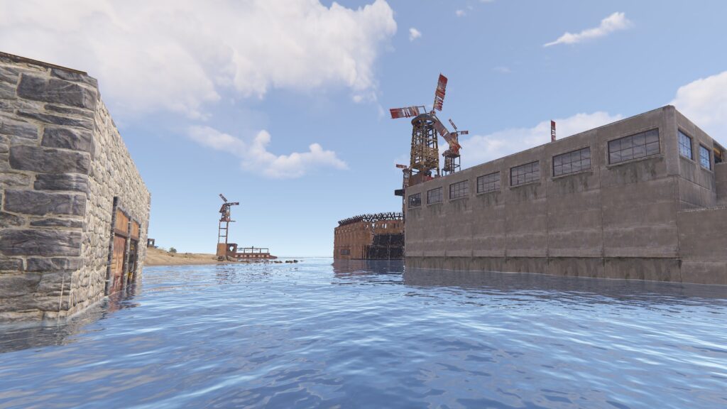 Links die zuerst gebaut Bootsbase, rechts die Farmbnase des Hafen-Teams: Urteil: Kein Griefing