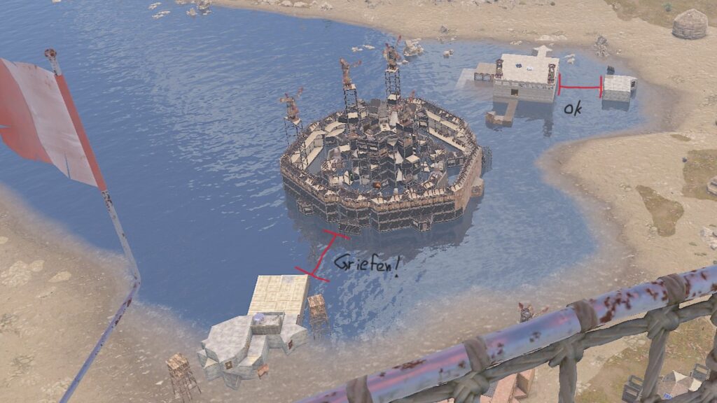 Aus Sicht des Server Teams ist der Abstand der Basen hinten im Bild ok. Vorne im Bild handelt es sich eindeutig um ein Griefen